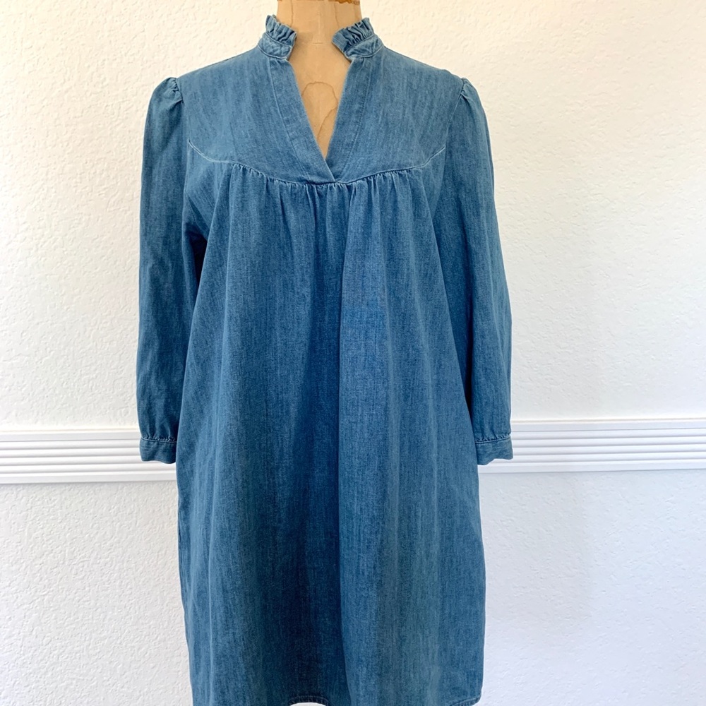 Zara Chambray Dress with Puff Sleeves Pullover